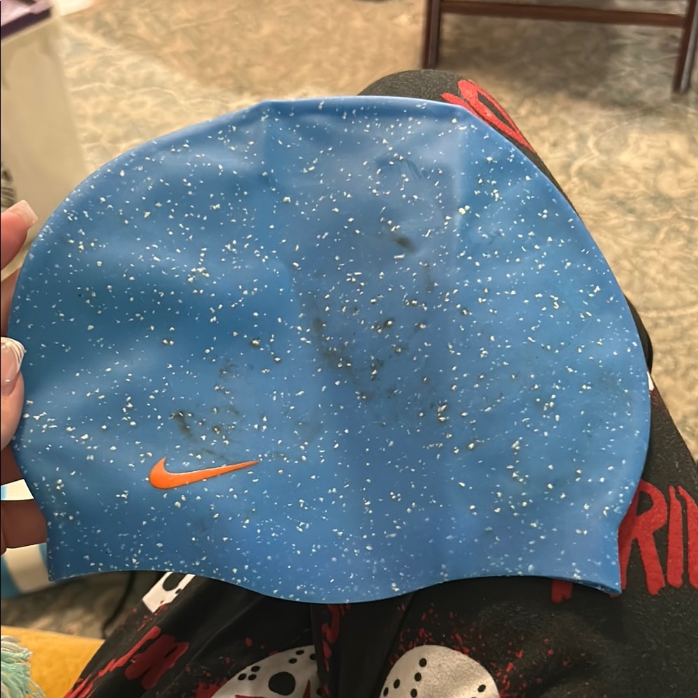 Nike Blue Swim Cap with White Speckles